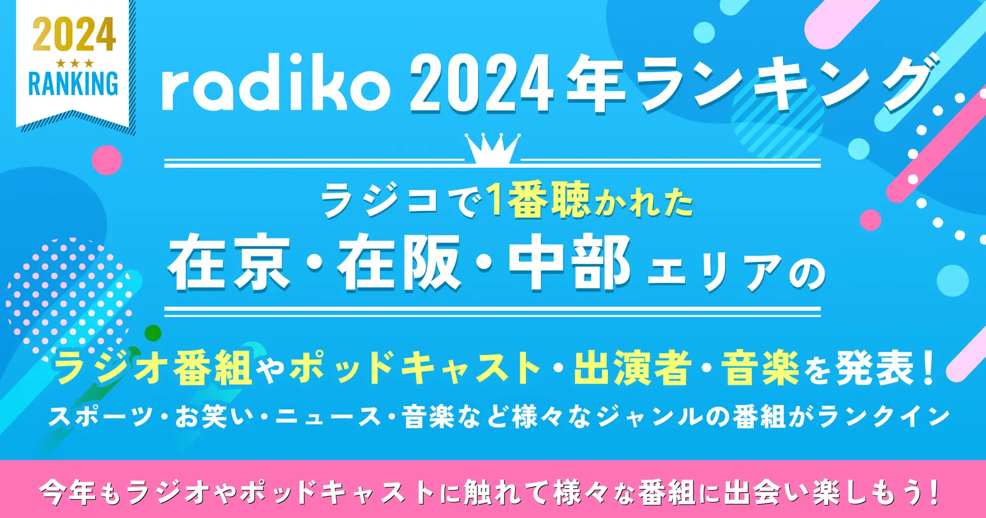 radiko（ラジコ）、2024年のラジオ番組ランキングを発表。東名阪で人気のラジオ番組は？
