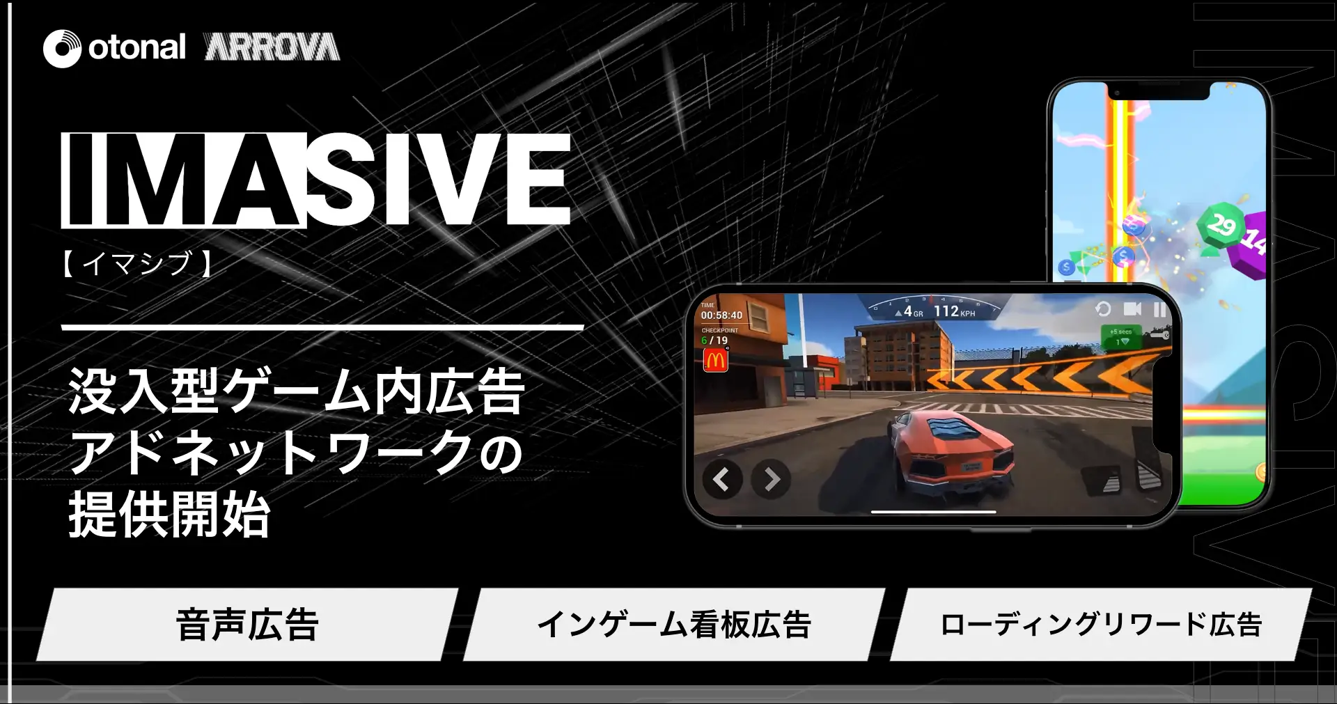 オトナルとARROVA、没入型ゲーム内広告アドネットワーク「IMASIVE」を開始。ゲームプレイを妨げない自然な広告体験を提供
