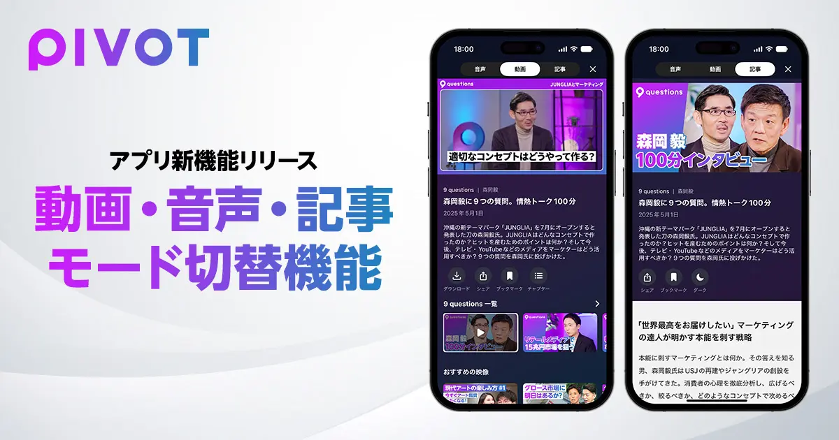 ビジネス映像メディア「PIVOT」、アプリで音声版と記事版を提供開始