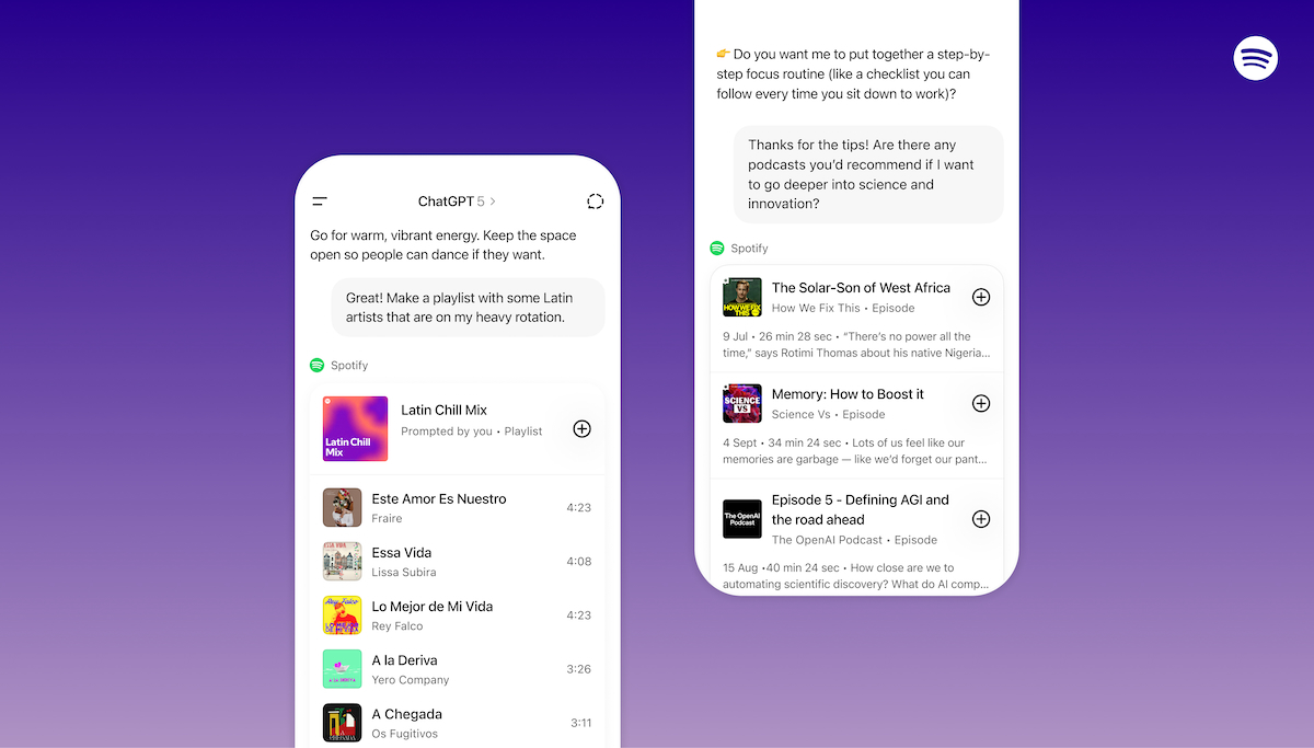 ChatGPTでSpotifyが利用可能に。音楽やポッドキャストの検索・再生に対応