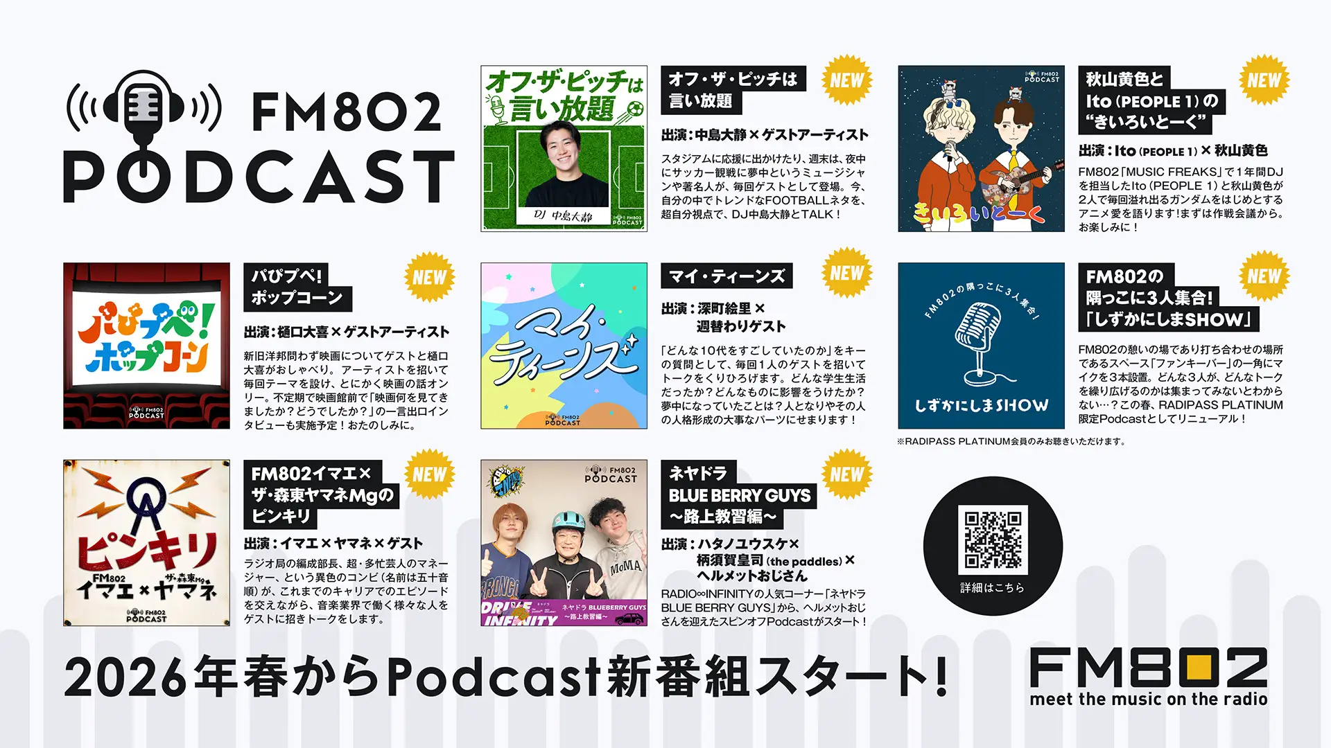 FM802、ポッドキャスト新番組を順次配信。秋山黄色やIto（PEOPLE 1）ら出演で多彩なテーマを展開