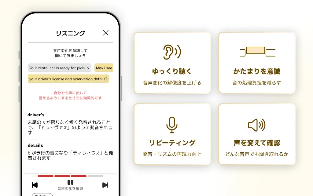 スマイルゼミ ENGLISH「チャンク・リスニング」の機能紹介画像